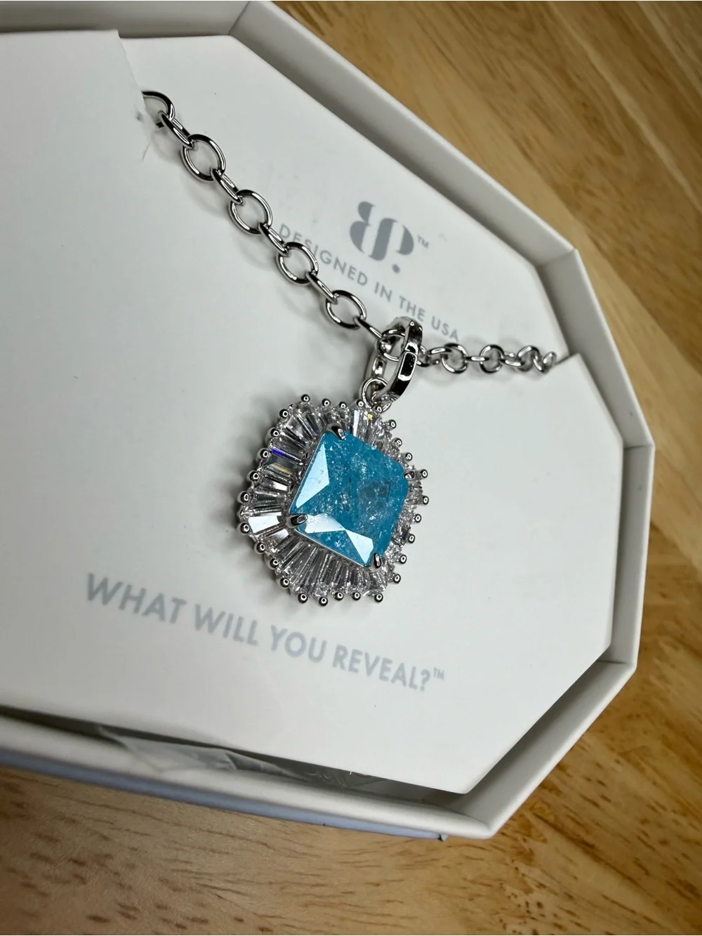 Bomb Party Silver Blue Crystal Halo Pendant Necklace NWT